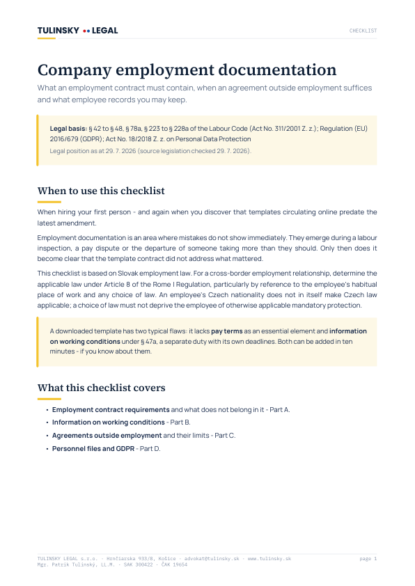 Preview of the first PDF page: Company employment documentation